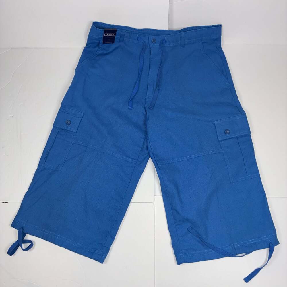 Trust Messenger Men Capri 19" Blue Linen Blend Cargo Shorts W36